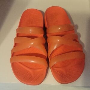 CROCS Sz7 Bright Orange Jelly band rubber sole Slides